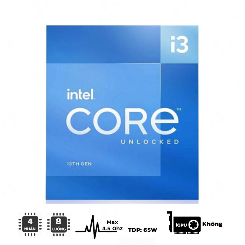 CPU Intel Core I3 13100F (3.4GHz Turbo 4.5GHz) 4 Nhân 8 Luồng, Cache 12MB, Socket LGA 1700)